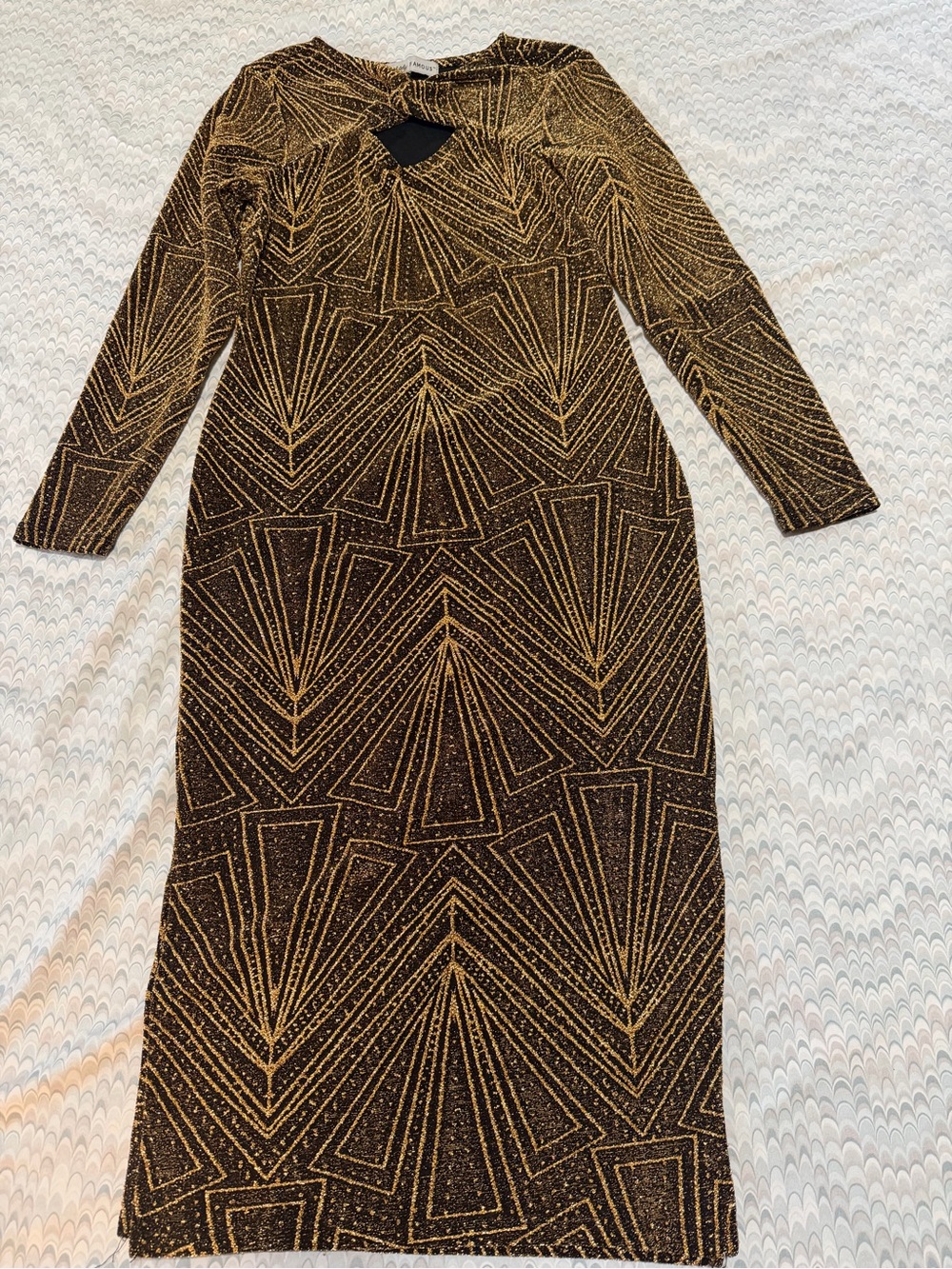 Absolutely Famous Black and Gold Geometric Long Sleeve Dress